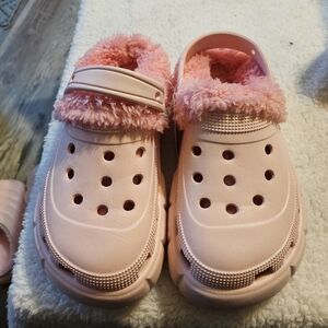 *83 foamwalk Kids  hot Pink pink fur Fuzzy Clogs 2/3
